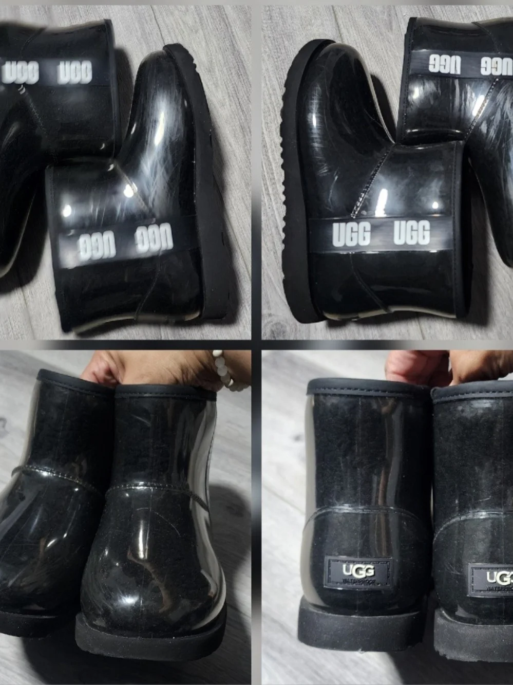 UGG Classic Clear Black Waterproof Mini Boots W/ Sheepskin Lining Womens Size 6
